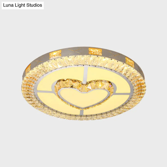 Led Crystal Ceiling Light Flush-Mount Fixture - Modern Chrome With Clear Inlaid Diamond/Flower/Star