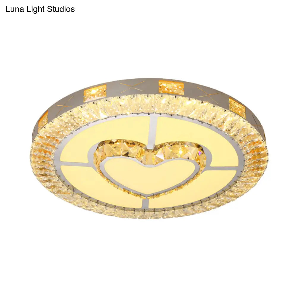 Led Crystal Ceiling Light Flush-Mount Fixture - Modern Chrome With Clear Inlaid Diamond/Flower/Star