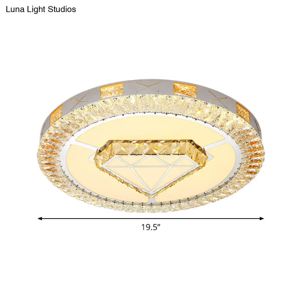 Led Crystal Ceiling Light Flush-Mount Fixture - Modern Chrome With Clear Inlaid Diamond/Flower/Star