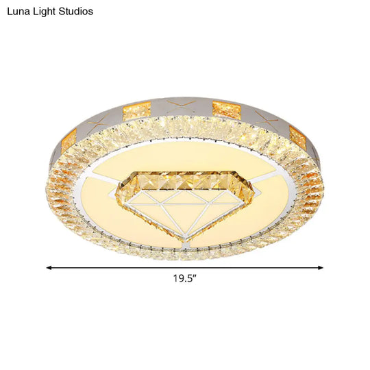Led Crystal Ceiling Light Flush-Mount Fixture - Modern Chrome With Clear Inlaid Diamond/Flower/Star