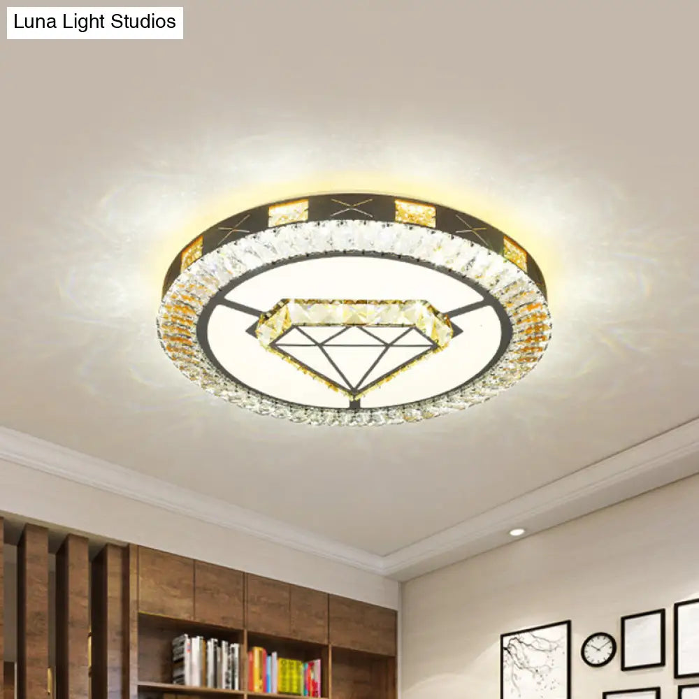 Led Crystal Ceiling Light Flush-Mount Fixture - Modern Chrome With Clear Inlaid Diamond/Flower/Star
