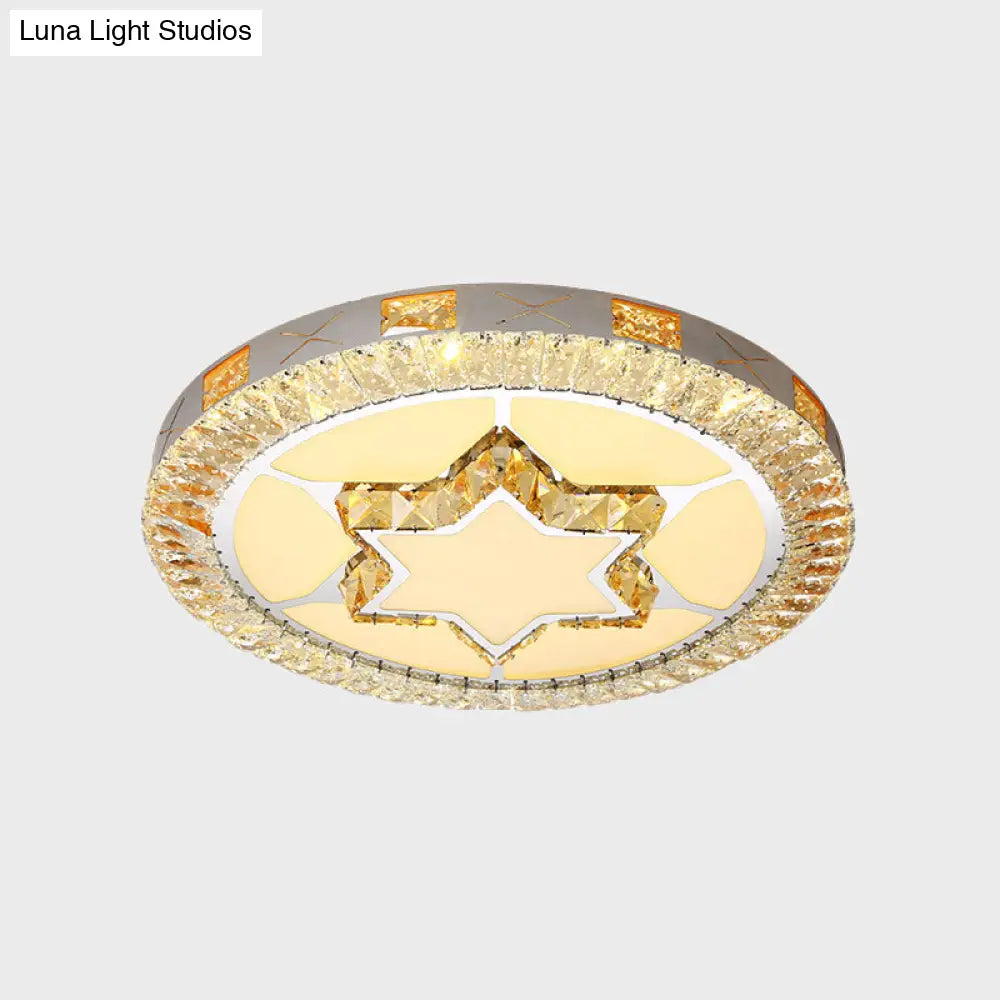 Led Crystal Ceiling Light Flush-Mount Fixture - Modern Chrome With Clear Inlaid Diamond/Flower/Star