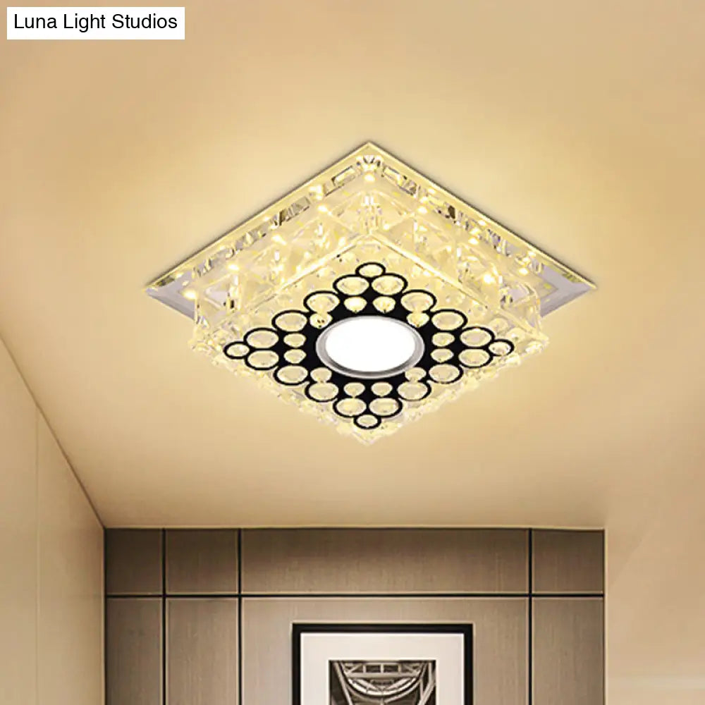 Led Crystal Ceiling Light With Bubble Pattern - Modern Flush Mount Fixture Clear / Square Plate