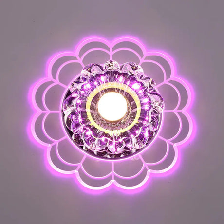 Led Crystal Corridor Ceiling Light - Flower Shade Flush Mount Clear / Pink