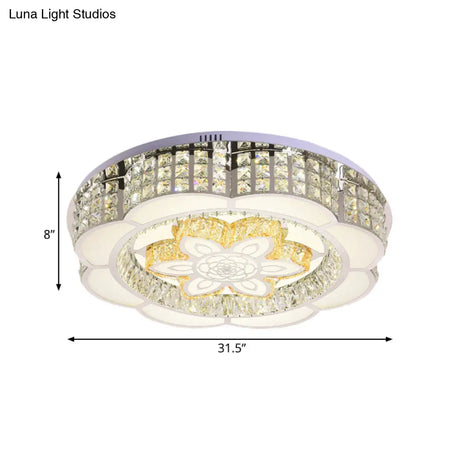 Led Crystal Flush Mount Ceiling Light In Chrome Modern Flower Design 23.5’/31.5’ Wide