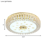 Led Crystal Flush Mount Fixture With Gold Finish For Modern Bedroom