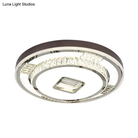 Led Crystal Flush Mount Light Fixture For Bedroom With Brown Finish