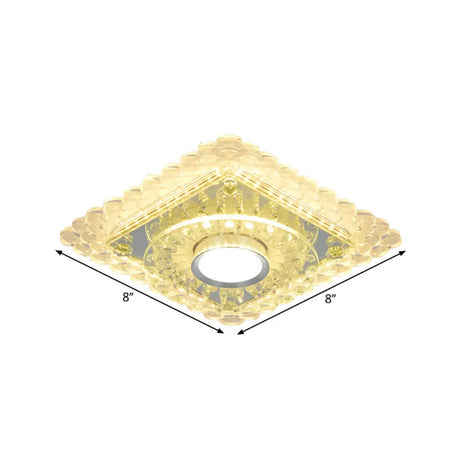 Led Crystal Flush Mount Light Fixture In Chrome For Corridor - Round/Square Design