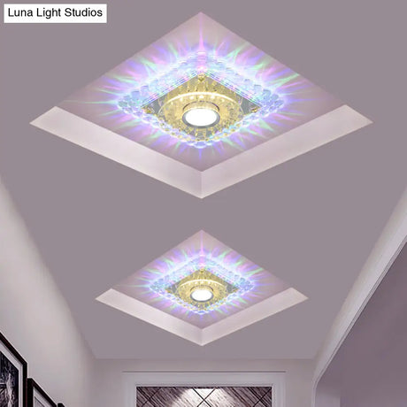 Led Crystal Flush Mount Light Fixture In Chrome For Corridor - Round/Square Design Warm/White/Multi