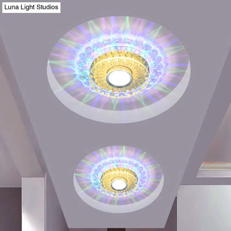 Led Crystal Flush Mount Light Fixture In Chrome For Corridor - Round/Square Design Warm/White/Multi
