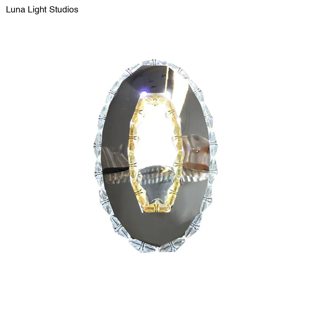 Led Crystal Wall Sconce For Modern Bedrooms - Circular Design In Chrome With Warm/White Light