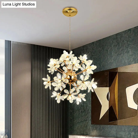 Led Dandelion Chandelier: Crystal Flower Pendant Light For Living Room