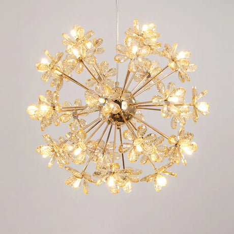 Led Dandelion Chandelier: Crystal Flower Pendant Light For Living Room 32 / Gold