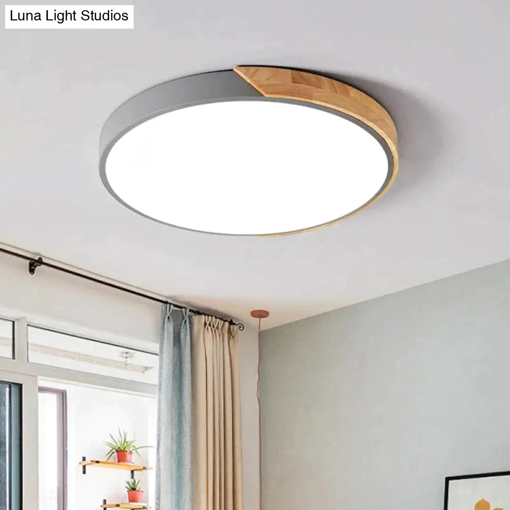 Led Discolor Ceiling Lamp Acrylic Wooden Round Multicolor 18W Surface Mounted Lighting Fixtures