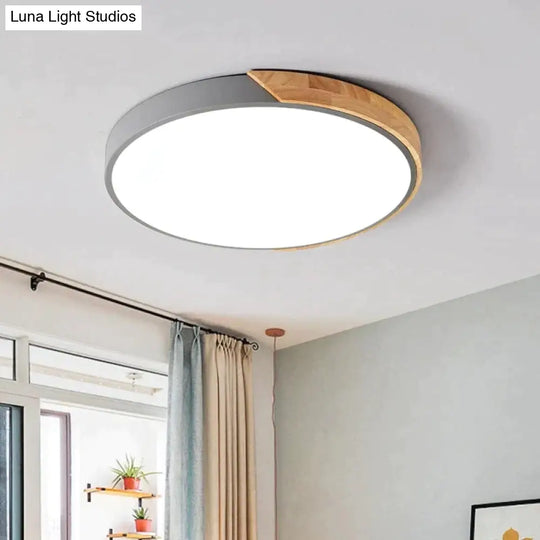 Led Discolor Ceiling Lamp Acrylic Wooden Round Multicolor 18W Surface Mounted Lighting Fixtures