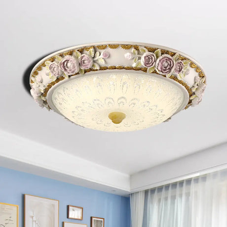 Led Dome Ceiling Lamp With Blossom Accent - White Milky Glass Flush Mount Sizes: 12’ 16’ 19.5 /