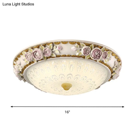 Led Dome Ceiling Lamp With Blossom Accent - White Milky Glass Flush Mount Sizes: 12’ 16’ 19.5