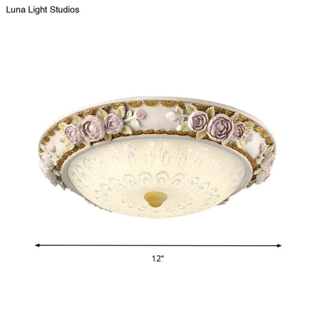 Led Dome Ceiling Lamp With Blossom Accent - White Milky Glass Flush Mount Sizes: 12’ 16’ 19.5