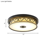 Led Drum Flush Mount Lamp - Traditional Black Frosted Glass Ceiling Light