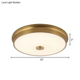Led Drum Flush Mount Lighting White Glass Ceiling Fixture For Living Room In Warm/White Light