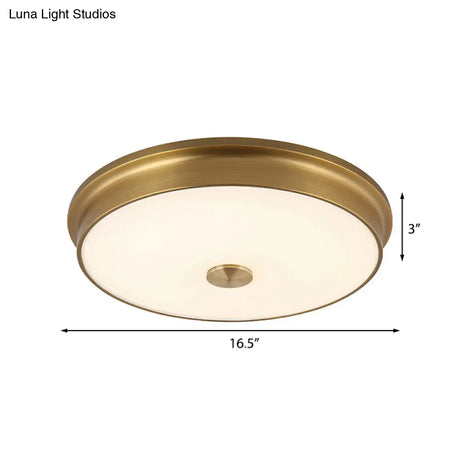 Led Drum Flush Mount Lighting White Glass Ceiling Fixture For Living Room In Warm/White Light