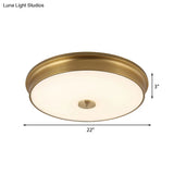 Led Drum Flush Mount Lighting White Glass Ceiling Fixture For Living Room In Warm/White Light