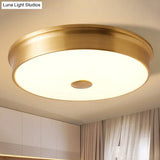 Led Drum Flush Mount Lighting White Glass Ceiling Fixture For Living Room In Warm/White Light