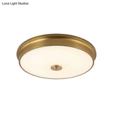 Led Drum Flush Mount Lighting White Glass Ceiling Fixture For Living Room In Warm/White Light