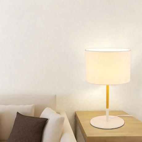 Led Drum Reading Light For Bedroom - Contemporary Fabric Task Lamp In White/Black White