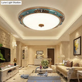 Led Flush Light Fixture With Milky Glass And Traditional Green Crown Design - Wide Sizes Available