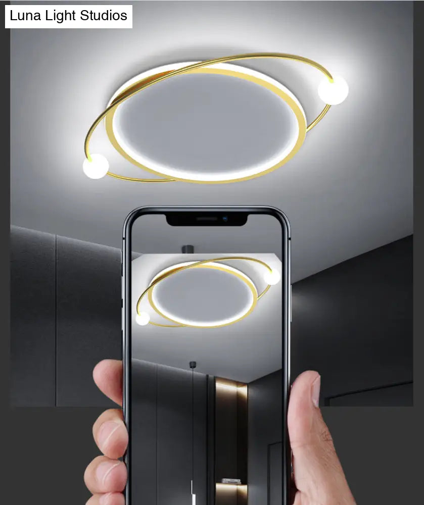 Led Flush Mount Ceiling Light - Contemporary Gold Ring Design Acrylic Close To Fixture