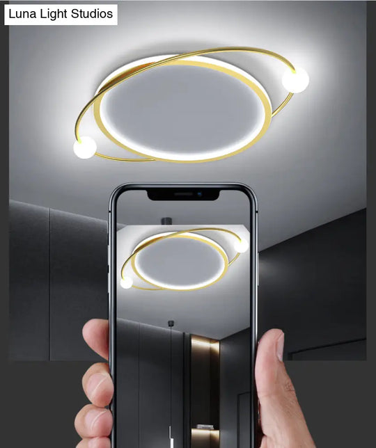Led Flush Mount Ceiling Light - Contemporary Gold Ring Design Acrylic Close To Fixture