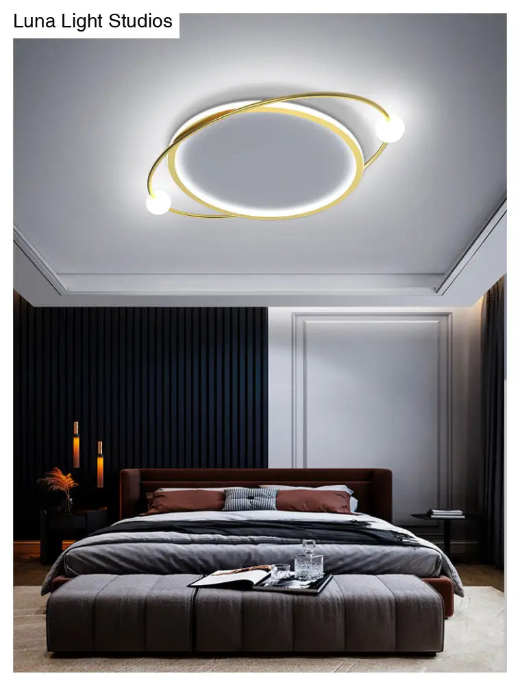 Led Flush Mount Ceiling Light - Contemporary Gold Ring Design Acrylic Close To Fixture