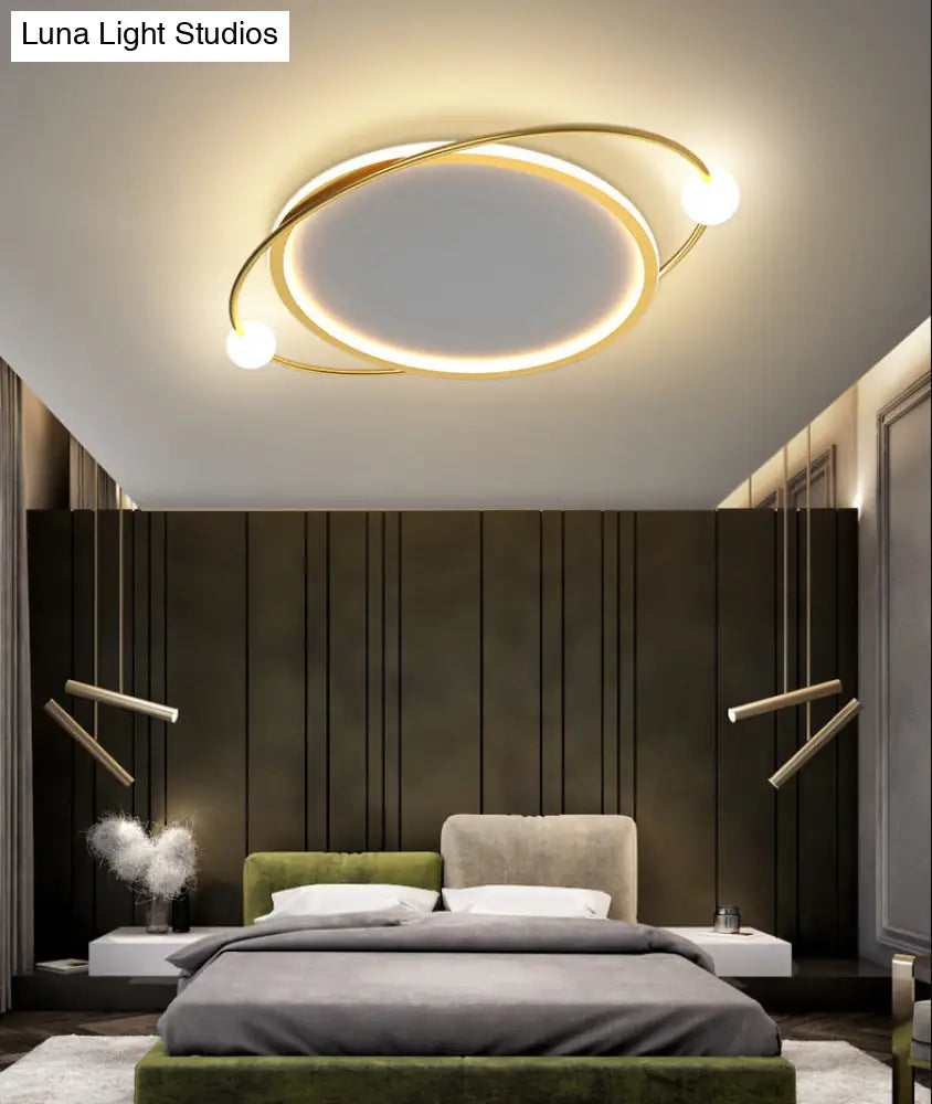 Led Flush Mount Ceiling Light - Contemporary Gold Ring Design Acrylic Close To Fixture