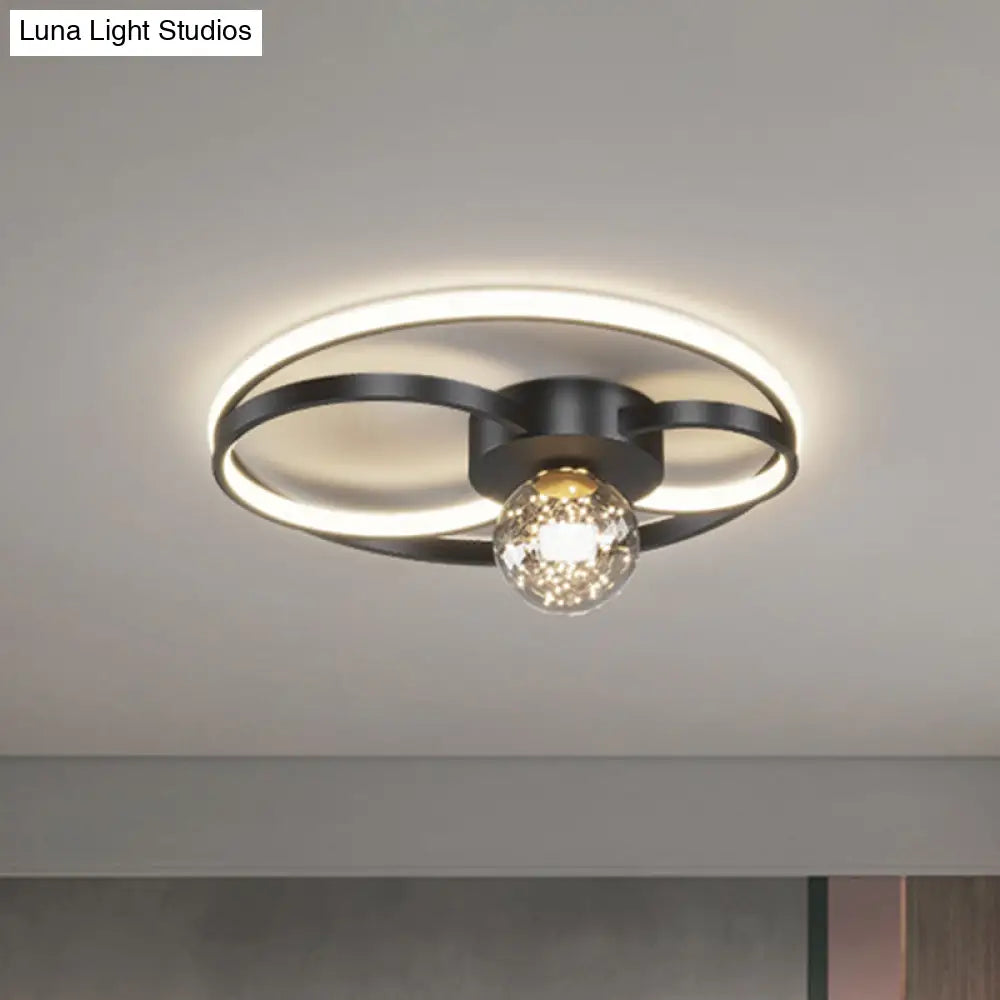 Led Flush Mount Ceiling Light Fixture - Modern Black Round Close To Lighting With Metal Shade