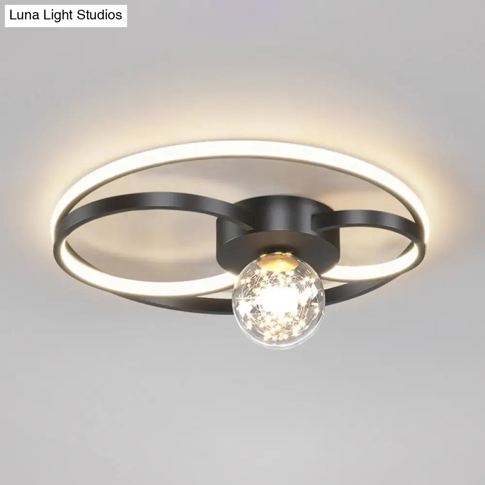 Led Flush Mount Ceiling Light Fixture - Modern Black Round Close To Lighting With Metal Shade