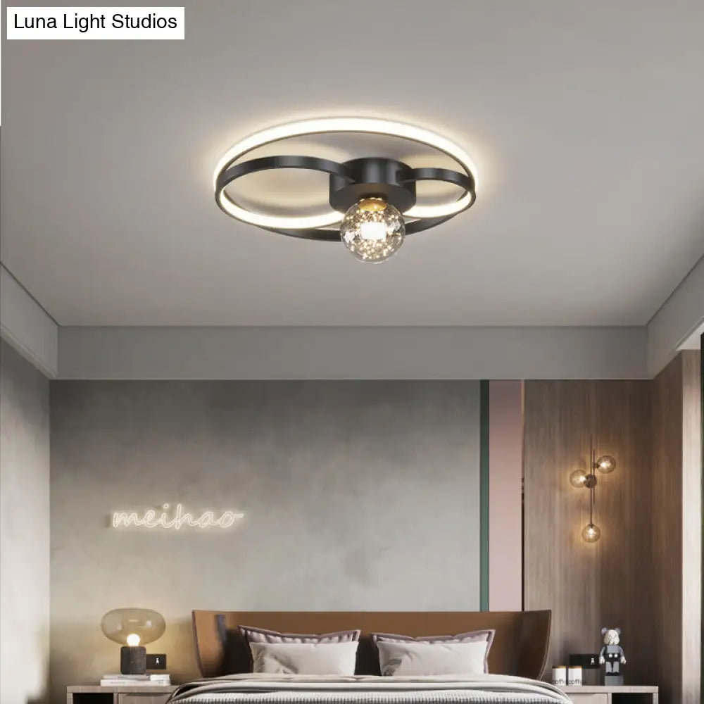Led Flush Mount Ceiling Light Fixture - Modern Black Round Close To Lighting With Metal Shade