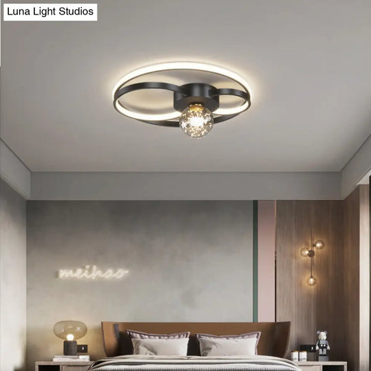 Led Flush Mount Ceiling Light Fixture - Modern Black Round Close To Lighting With Metal Shade