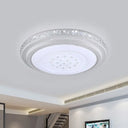 Led Flush Mount Chrome Circle Ceiling Lamp With Crystal Block Shade - Minimalist Design