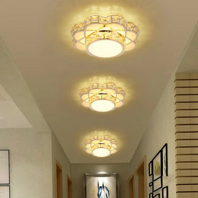 Led Flush - Mount Flower Ceiling Light With Gold Finish & Clear Crystal Shade - Modernist Design /
