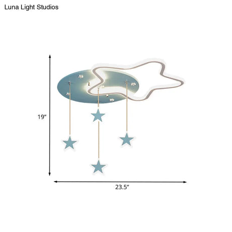 Led Flush Mount Kids Bedroom Ceiling Lamp With Drape In Pink/Blue – Star Cloud And Loving Heart