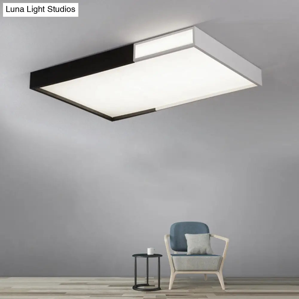 Led Flush Mount Light In Simple Metal Black And White Quadrilateral Design Black - White / Warm