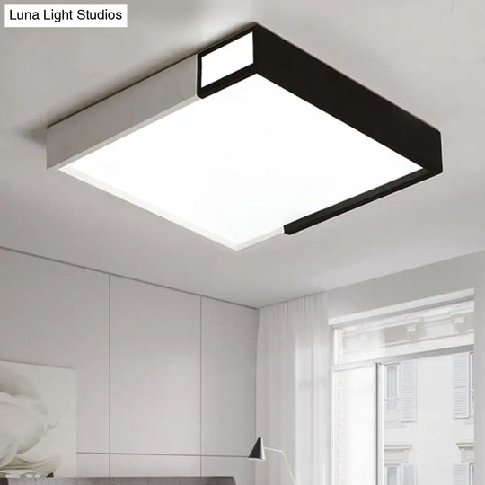 Led Flush Mount Light In Simple Metal Black And White Quadrilateral Design Black - White / Warm