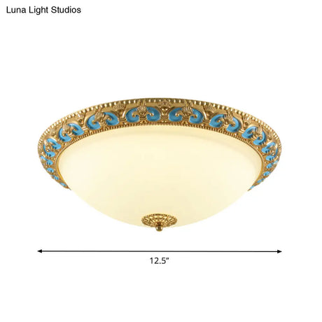 Led Flush Mount Light With Domed Shade In Cream Glass And Gold Finish - 12.5’/15’/19’ Sizes