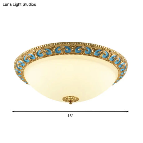 Led Flush Mount Light With Domed Shade In Cream Glass And Gold Finish - 12.5’/15’/19’ Sizes