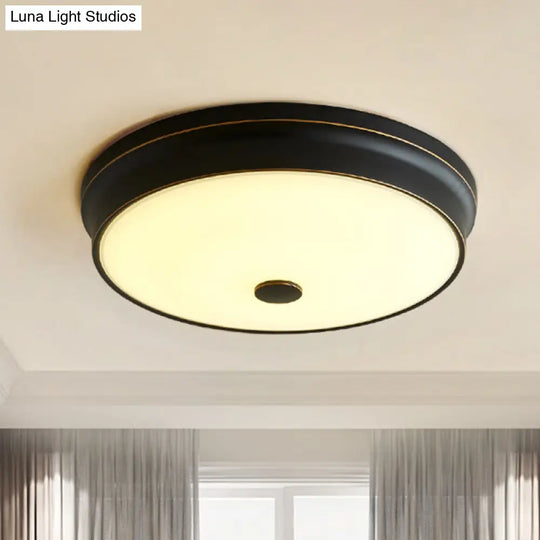 Led Flush Mount Lighting Fixture In Black With Opal Glass For Corridor / Small A