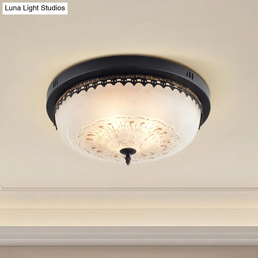 Led Flush Mount Lighting Fixture In Black With Opal Glass For Corridor / Small C