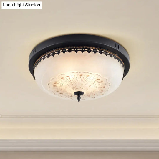 Led Flush Mount Lighting Fixture In Black With Opal Glass For Corridor / Small C