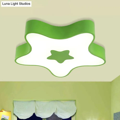 Led Flush Mount Nursery Light - Star Shade Acrylic Kids Style Fixture Green / White