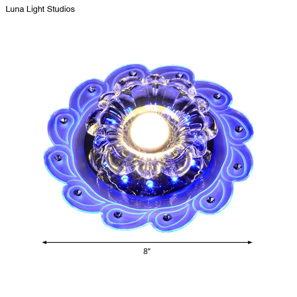 Led Flushmount Blossom Ceiling Light With Clear Beveled Crystal Shade - Minimalistic Design